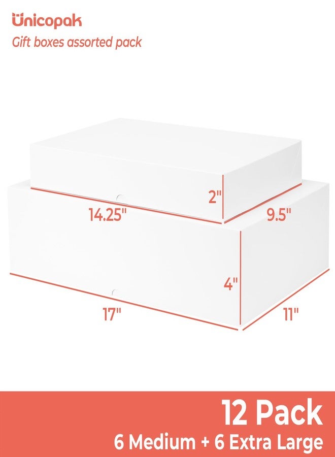UnicoPak 12 Pack White Gift Boxes with Lids - 6 Medium Shirt Boxes (14.25"×9.5"×2") + 6 Extra Large Robe Boxes (17"×11"×4") - Assorted Sizes for Christmas, Birthday, Wedding - Image 2